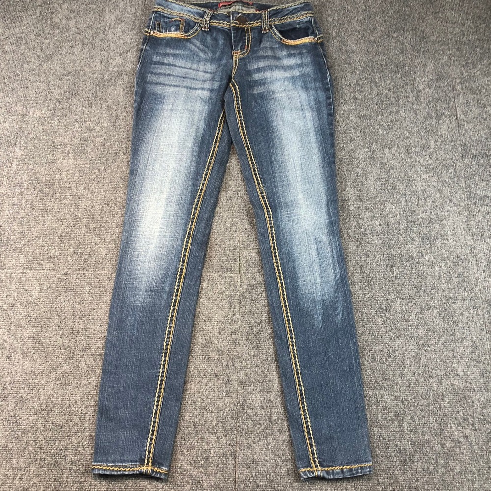 Zana Di Jeans Size 7 Denim For Life Blue Jeans Embellished Stitching Slim Fit